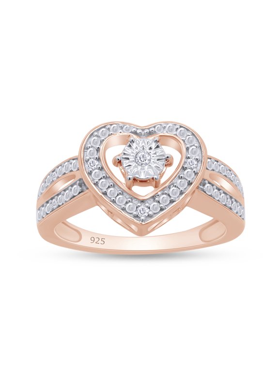 Round Cut Natural White Diamond Heart Engagement Promise Ring In 14K Rose Gold Plated 925 Sterling Silver (Color: I-J, Clarity: I2-I3, 0.03 Cttw) -6