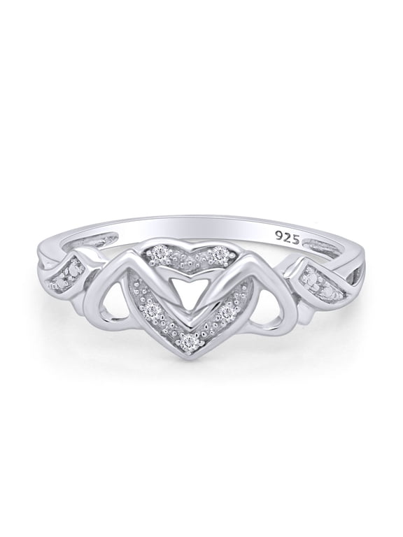 0.03CT Natural Diamond Accent Interlocking Heart Ring for Women 14K White Gold over Silver-10