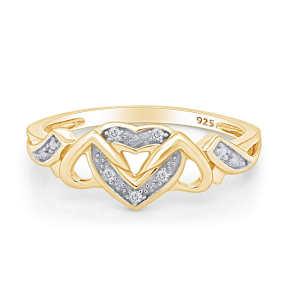 AFFY 0.03CT Natural Diamond Accent Interlocking Heart Ring for Women 14K Yellow Gold over Silver-6