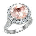 thumbnail image 1 of Round Cut Pink Morganite Diamond Halo Rings 14K White Gold 4.30 CT TW, 1 of 5
