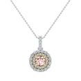 thumbnail image 1 of Round Cut Pink Morganite Double Halo 2 Tone Necklace 14K Gold 1.10 CTW (G,I1), 1 of 4
