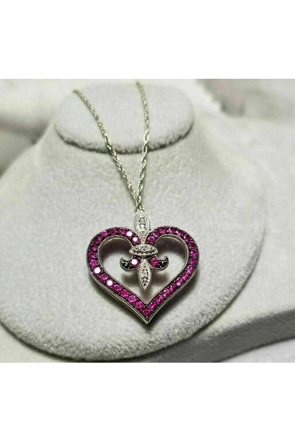 Round Cut Pink Ruby Women's Pendant Chain In 14k White Gold Plated