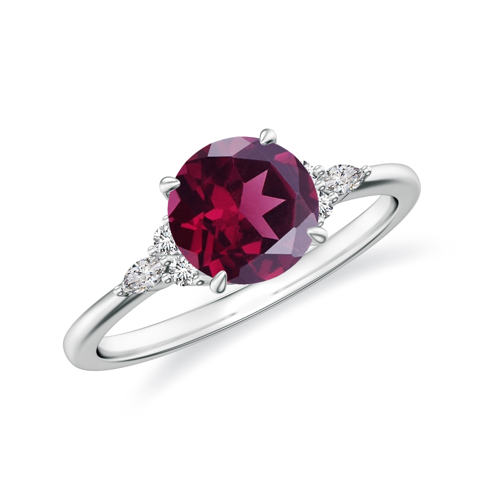 Round Cut Rhodolite Side Stone Engagement Ring with Moissanite in ...