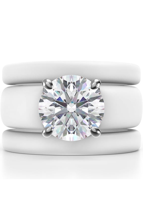 Round Cut Silicone Ring Set for Women, 2 Thin Stackable Rings - 7 mm Round Cut CZ | Patented Design - GlowStone Collection