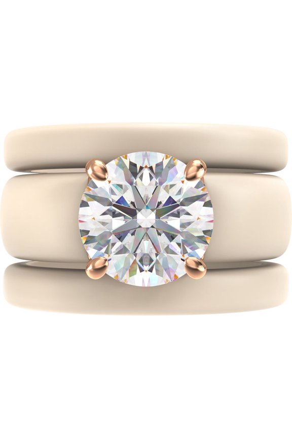 Round Cut Silicone Ring Set for Women, 2 Thin Stackable Rings - 7 mm Round Cut CZ | Patented Design - GlowStone Collection