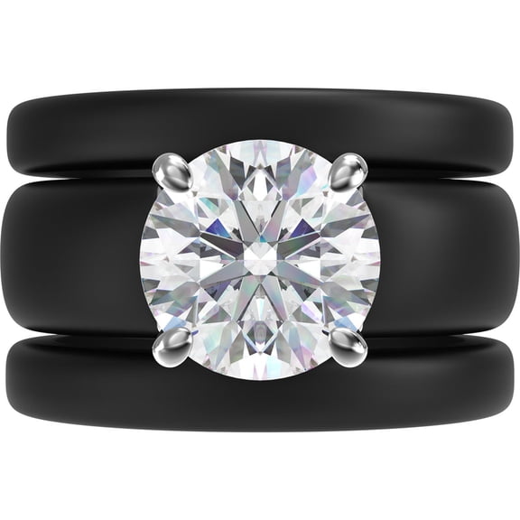 Round Cut Silicone Ring Set for Women, 2 Thin Stackable Rings - 7 mm Round Cut CZ | Patented Design - GlowStone Collection
