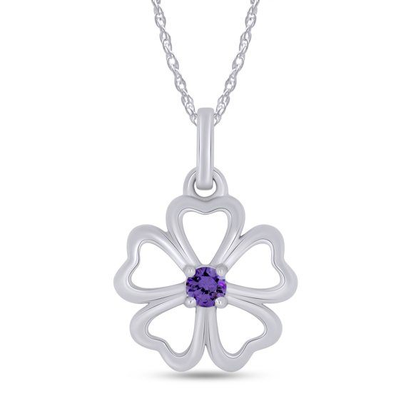 Round Cut Simulated Alexandrite Five Leaf Clover Flower Heart Pendant Necklace for Women 14k White Gold Over Sterling Silver with 18" Chain