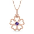 thumbnail image 1 of Round Cut Simulated Alexandrite Five Leaf Clover Flower Heart Pendant Necklace for Women in 14k Rose Gold Over Sterling Silver with 18" Chain, 1 of 5