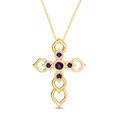 thumbnail image 1 of Round Cut Simulated Amethyst Heart Cross Religious Pendant Necklace In 14k Yellow Gold Plated 925 Sterling Silver Along With 18" Chain, 1 of 1