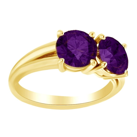 AFFY Round Cut Simulated Amethyst Two Stone Engagement Ring In 14K Solid Gold