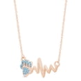 thumbnail image 1 of AFFY Round Cut Simulated Birthstone Paw & Heartbeat Pendant Necklace In 14K Rose Gold Over Sterling Silver By, 1 of 7