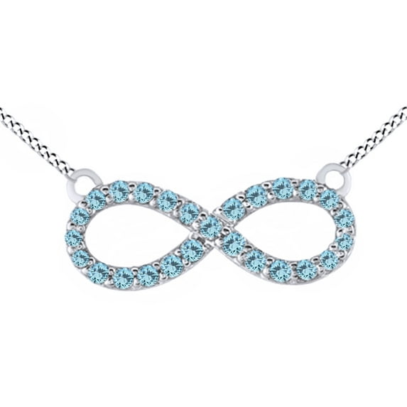 AFFY Round Cut Simulated Blue Aquamarine Infinity Pendant Necklace In 14k Solid White Gold (0.3 Cttw)