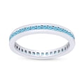 thumbnail image 1 of Round Cut Simulated Blue Aquamarine Stackable Eternity Band Ring In 14K White Gold Plated 925 Sterling Silver (Color: Blue, Clarity: VVS1-VVS2) -5, 1 of 6