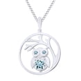 thumbnail image 1 of AFFY Round Cut Simulated Blue Aquamarine Stone With White Diamond Owl Tree Of Life Pendant Necklace In 14K White Gold Over Sterling Silver, 1 of 1
