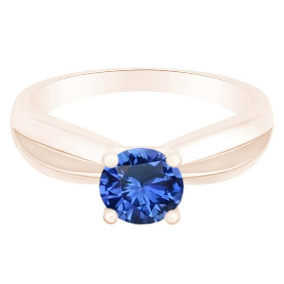 AFFY Round Cut Simulated Blue Sapphire 14k Rose Gold Over Sterling Silver Solitaire Ring 0.5 Cttw-5