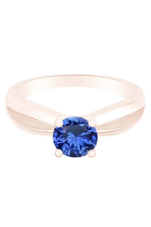 Round Cut Simulated Blue Sapphire 14k Rose Gold Over Sterling Silver Solitaire Ring 0.5 Cttw-6