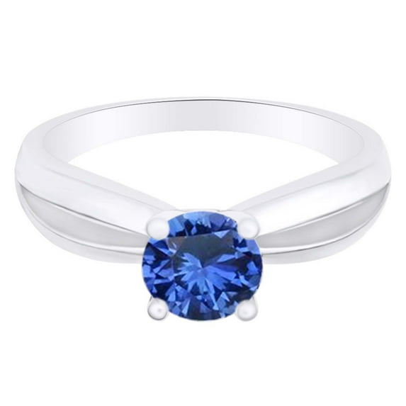 AFFY Round Cut Simulated Blue Sapphire 14k White Gold Over Sterling Silver Solitaire Ring 0.5 Cttw-11