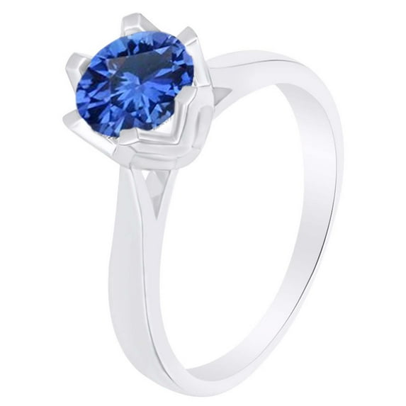 AFFY Round Cut Simulated Blue Sapphire 14k White Gold Over Sterling Silver Solitaire Ring 1 Cttw-6.5