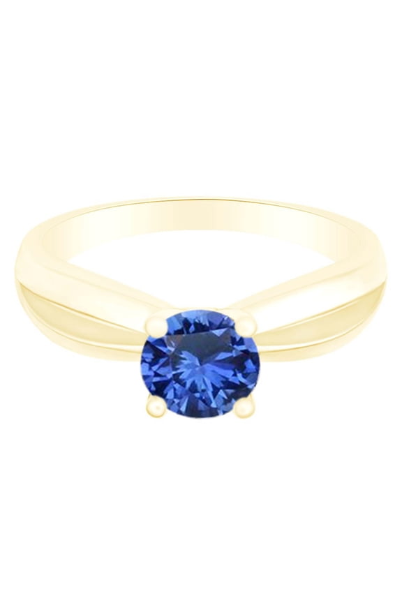 Round Cut Simulated Blue Sapphire 14k Yellow Gold Over Sterling Silver Solitaire Ring 0.5 Cttw-10.5