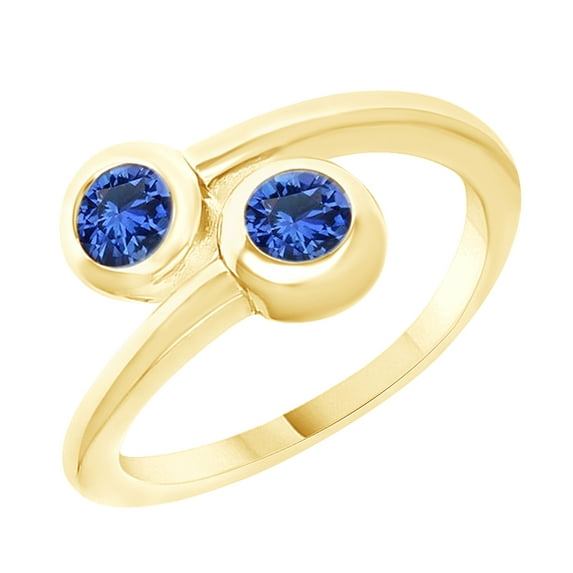AFFY Round Cut Simulated Blue Sapphire Bypass Ring in 14k Yellow Gold Over Sterling Silver (0.56 Cttw) Size Ring - 11.5
