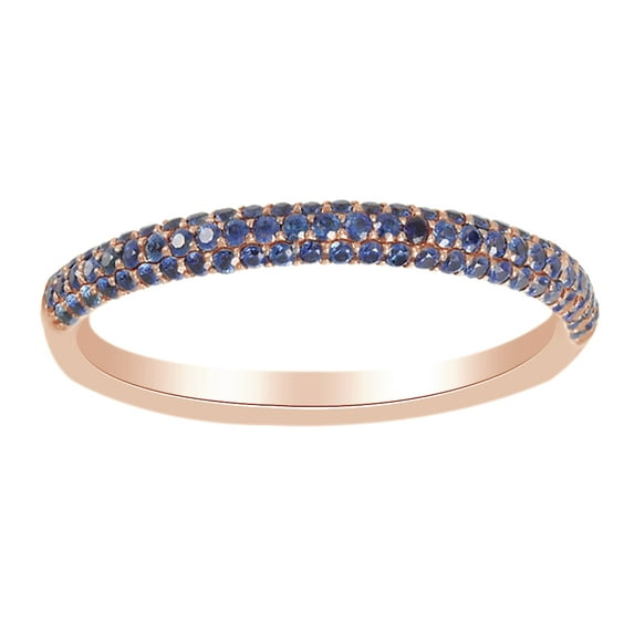 AFFY Round Cut Simulated Blue Sapphire Engagement Band Ring In 14K Solid Rose Gold