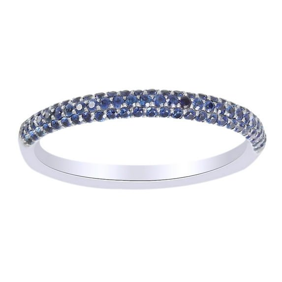 AFFY Round Cut Simulated Blue Sapphire Engagement Band Ring In 14K Solid White Gold