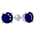 thumbnail image 1 of AFFY Round Cut Simulated Blue Sapphire Solitaire Stud Earrings In 14K Solid White Gold (1 Ct), 1 of 1