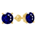 thumbnail image 1 of AFFY Round Cut Simulated Blue Sapphire Solitaire Stud Earrings In 14K Solid Yellow Gold (2 Ct), 1 of 1
