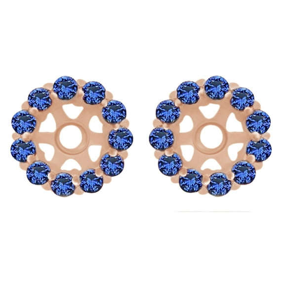 AFFY Round Cut Simulated Blue Sapphire Stud Jackets In 14K Solid Rose Gold