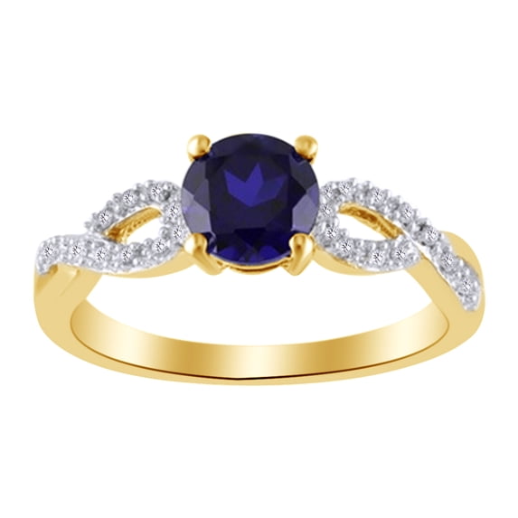 AFFY Round Cut Simulated Blue Sapphire,White Cubic Zirconia Fashion Ring In 10k Yellow Gold Ring Size-13