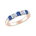 thumbnail image 1 of AFFY Round Cut Simulated Blue Sapphire & White Natural Diamond Wedding Band Ring In 14k Solid Rose Gold Ring Size-5, 1 of 1