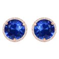 thumbnail image 1 of AFFY Round Cut Simulated Blue Sapphire With Natural Diamond Halo Stud Earrings In 18K Solid Rose Gold, 1 of 1