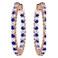 thumbnail image 1 of AFFY Round Cut Simulated Blue Sapphire With Natural Diamond Hoop Earrings In 14K Solid Rose Gold, 1 of 1
