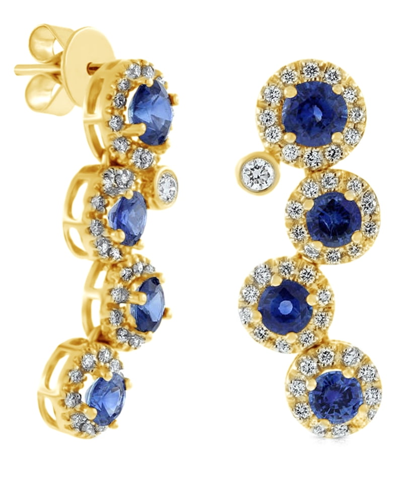 Round Cut Simulated Blue Sapphire With Natural Diamond Journey