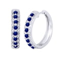 thumbnail image 1 of AFFY Round Cut Simulated Blue Sapphire With Natural Diamond Stackable Hoop Earrings In 14K White Gold Over Sterling Silver, 1 of 1