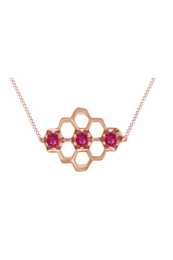 Round Cut Simulated CZ Mini Honeycomb Pendant Necklace In 14K Rose Gold Over Sterling Silver By