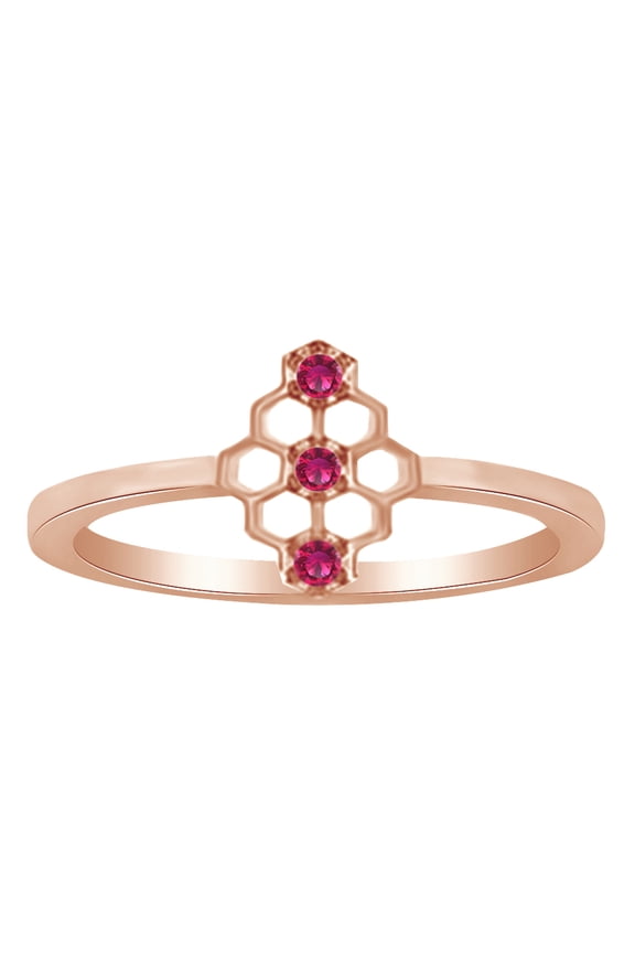 Round Cut Simulated CZ Mini Honeycomb Style Ring In 14K Rose Gold Over Sterling Silver By