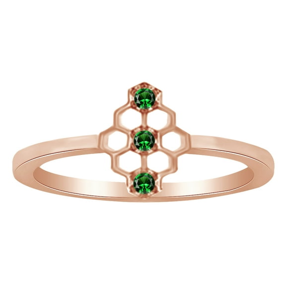 Round Cut Simulated CZ Mini Honeycomb Style Ring In 14K Rose Gold Over Sterling Silver