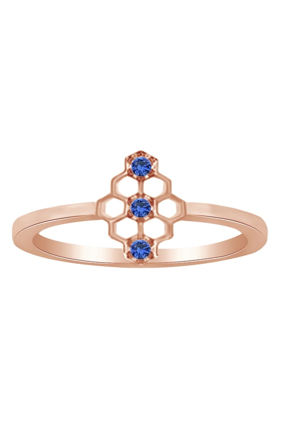 Round Cut Simulated CZ Mini Honeycomb Style Ring In 14K Rose Gold Over Sterling Silver