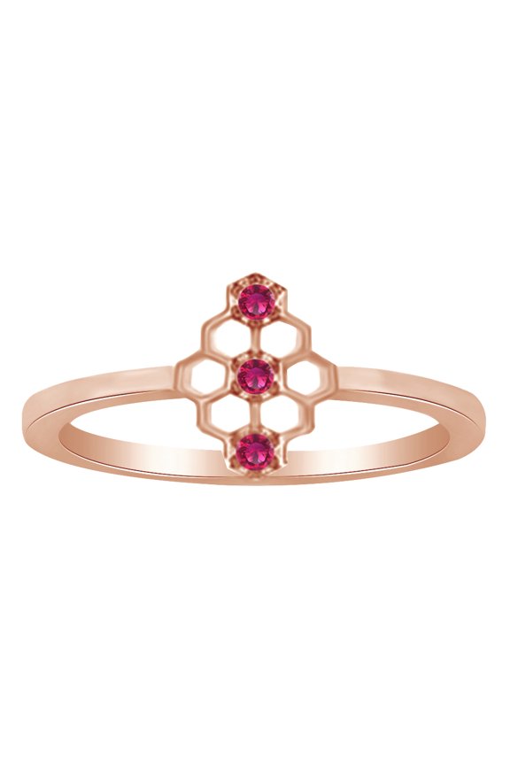 Round Cut Simulated CZ Mini Honeycomb Style Ring In 14K Rose Gold Over Sterling Silver