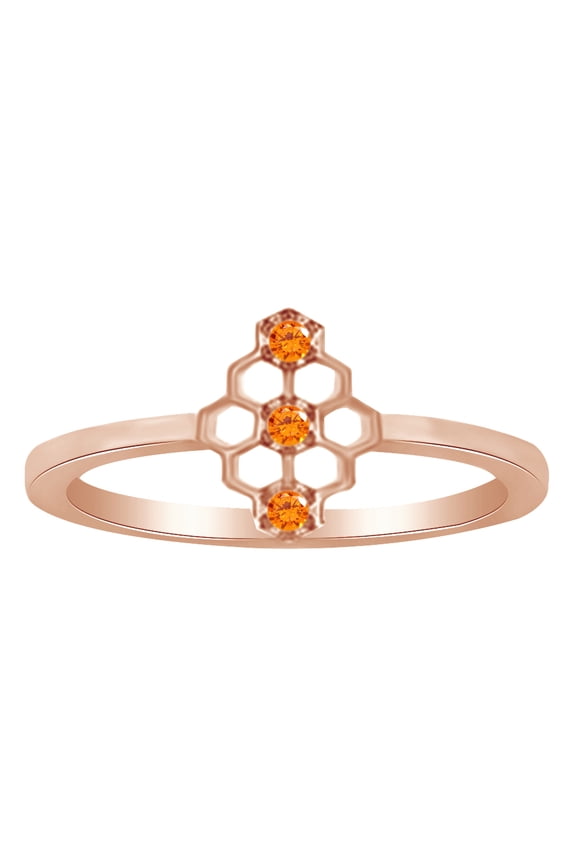 Round Cut Simulated CZ Mini Honeycomb Style Ring In 14K Rose Gold Over Sterling Silver