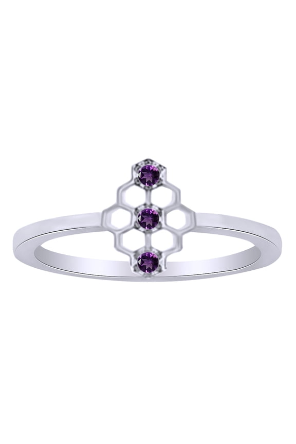 Round Cut Simulated CZ Mini Honeycomb Style Ring In 14K White Gold Over Sterling Silver