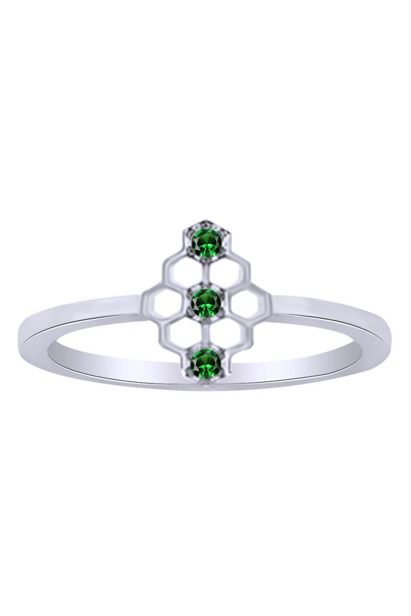 Round Cut Simulated CZ Mini Honeycomb Style Ring In 14K White Gold Over Sterling Silver