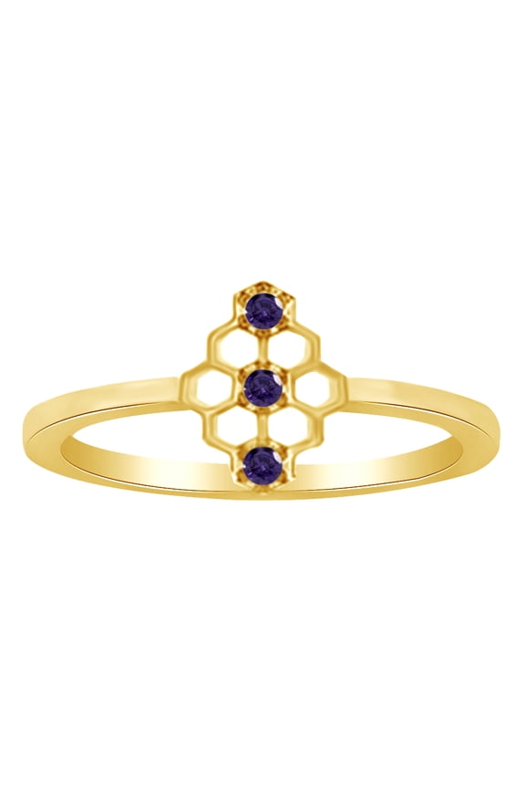 Round Cut Simulated CZ Mini Honeycomb Style Ring In 14K Yellow Gold Over Sterling Silver