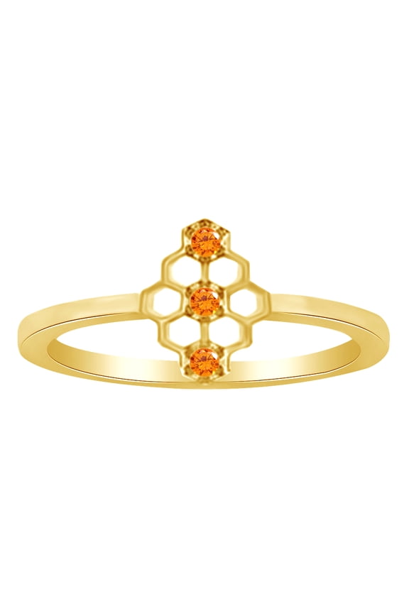 Round Cut Simulated CZ Mini Honeycomb Style Ring In 14K Yellow Gold Over Sterling Silver