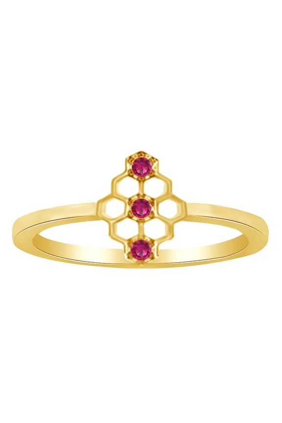 Round Cut Simulated CZ Mini Honeycomb Style Ring In 14K Yellow Gold Over Sterling Silver