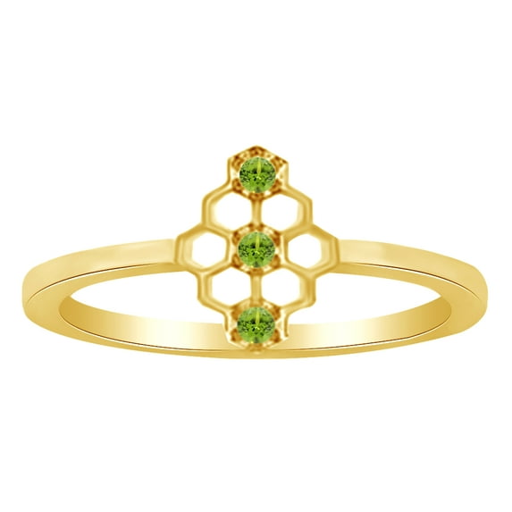 AFFY Round Cut Simulated CZ Mini Honeycomb Style Ring In 14K Yellow Gold Over Sterling Silver