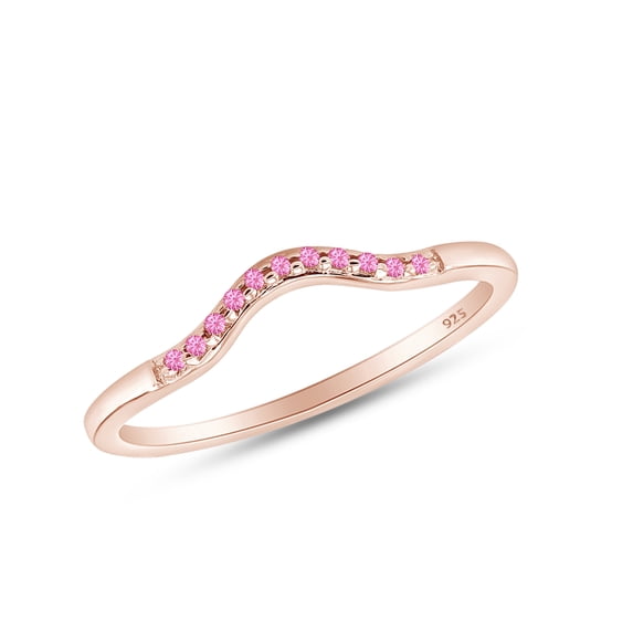 AFFY Round Cut Simulated Cubic Pink Tourmaline Wedding Band Ring In 14k Rose Gold Over Sterling Silver Ring Size-10