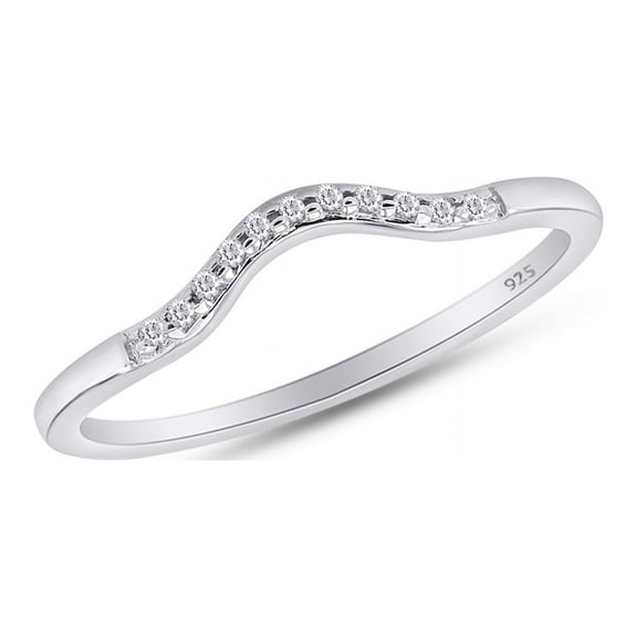 Round Cut Simulated Cubic Zirconia Curved Wedding Band Ring In 14k White Gold Over Sterling Silver Ring Size-4.5