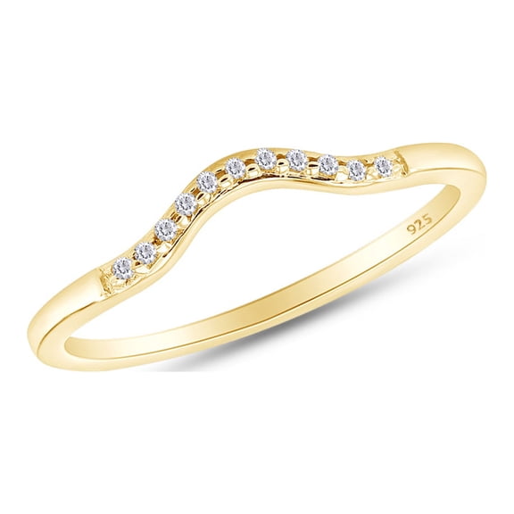 AFFY Round Cut Simulated Cubic Zirconia Curved Wedding Band Ring In 14k Yellow Gold Over Sterling Silver Ring Size-6